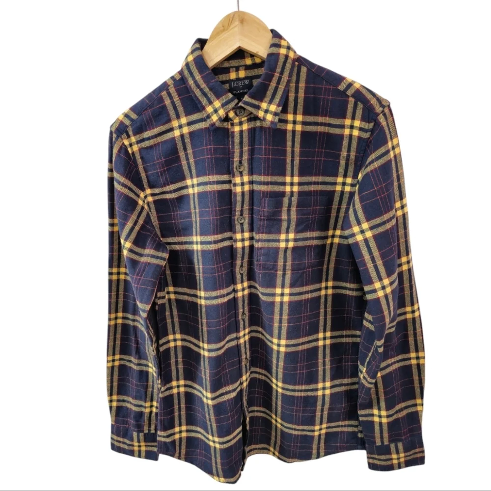 NWT J. Crew Flannel Cotton Yellow Blue Plaid Long Sleeve Shirt Size Small